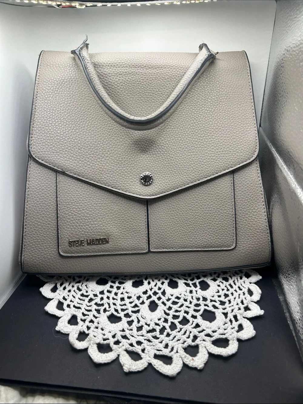 Steve Madden Pebble-Textured Taupe Satchel